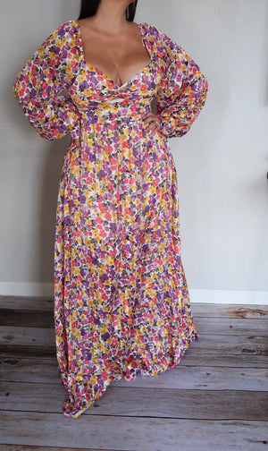 Front Twist Open Floral Maxi Dress