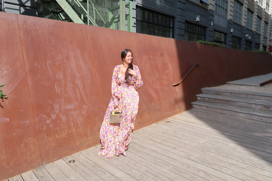 Front Twist Open Floral Maxi Dress